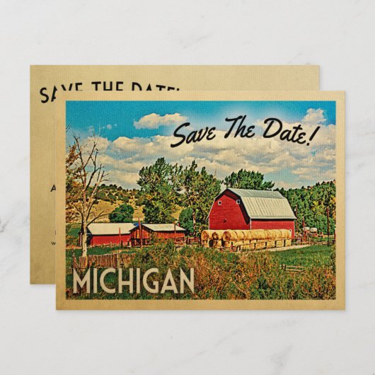 Carte Postale Faire-part Michigan Save the Date Farm Grange Rustic (Devant / Derrière)