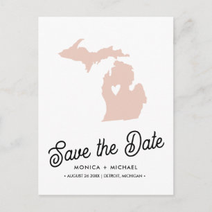 Carte Postale Faire-part MICHIGAN State Destination Mariage N'IMPORTE QUELL