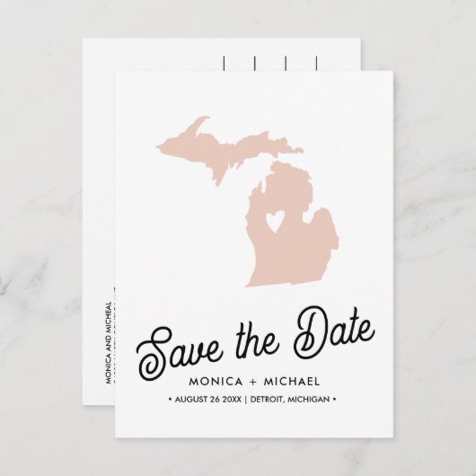 Carte Postale Faire-part MICHIGAN State Destination Mariage N'IMPORTE QUELL (Devant / Derrière)