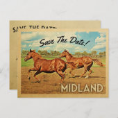 Carte Postale Faire-part Midland Texas Sauver La Date Chevaux (Devant / Derrière)