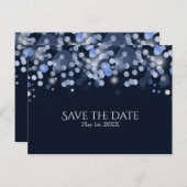 Carte Postale Faire-part Midnight Blue Bokeh Lights Wedding Enregistrer la  (Devant / Derrière)