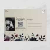 Carte Postale Faire-part Midnight Blue Bourgogne Inky Floral Almond Mariage (Dos)