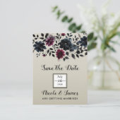 Carte Postale Faire-part Midnight Blue Bourgogne Inky Floral Almond Mariage (Debout devant)