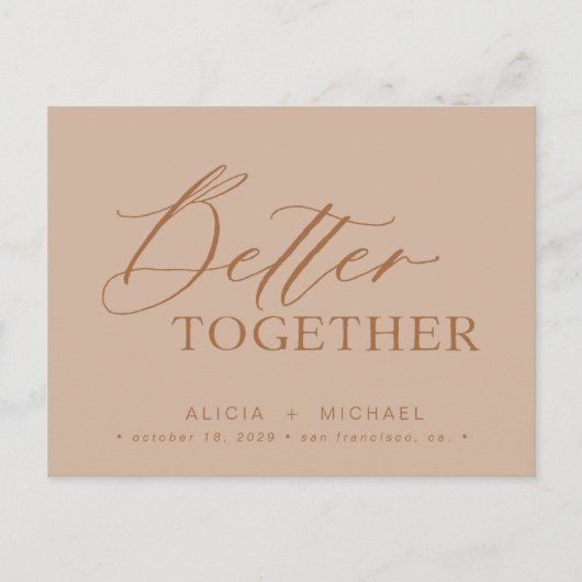 Carte Postale Faire-part Mieux ensemble écriture rouille mariage date de sa (Devant)