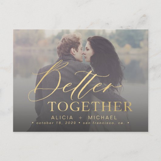 Carte Postale Faire-part Mieux ensemble script photo mariage enregistrer la (Devant)