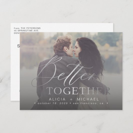 Carte Postale Faire-part Mieux ensemble script photo mariage enregistrer la (Devant / Derrière)