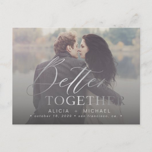 Carte Postale Faire-part Mieux ensemble script photo mariage enregistrer la (Devant)