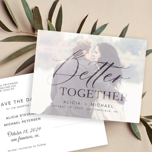 Carte Postale Faire-part Mieux ensemble script photo mariage enregistrer la
