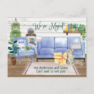 Carte Postale Faire-part Mignon Chat Ragamuffin Chaleur Adresse du Nouveau
