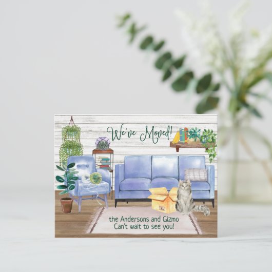 Carte Postale Faire-part Mignon Chat Ragamuffin Chaleur Adresse du Nouveau  (Debout devant)