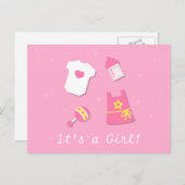 Carte Postale Faire-part Mignon Moderne C'est une Fille Bébé Fille Rose (Devant / Derrière)