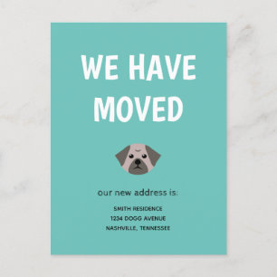 Carte Postale Faire-part Mignon Pug Illustré Nous Avons Déménagé
