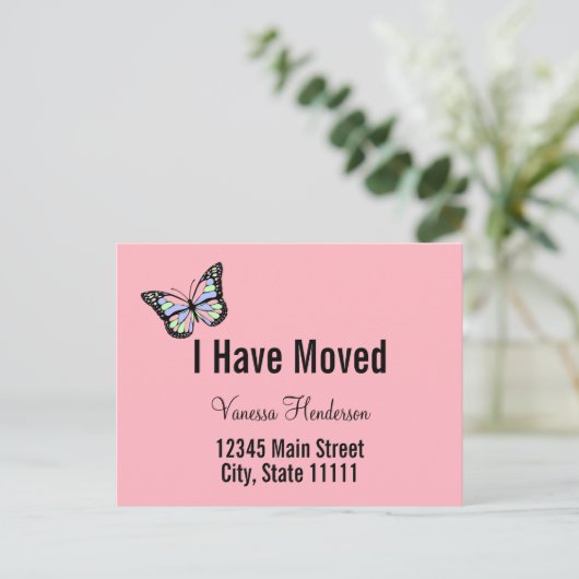 Carte Postale Faire-part mignon rose avec papillon (Debout devant)