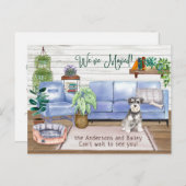 Carte Postale Faire-part Mignon Schnauzer Nouveau Demeure Confortable Démén (Devant / Derrière)