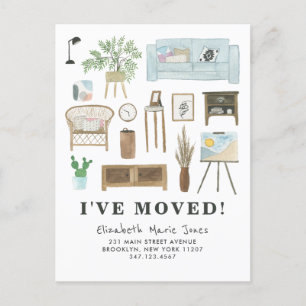 Carte Postale Faire-part Mignonne J'ai Déplacé Boho Aquarelle Décor Maison 