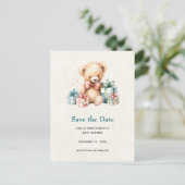 Carte Postale Faire-part Mignonne ours en peluche avec cadeaux Enregistrer  (Debout devant)
