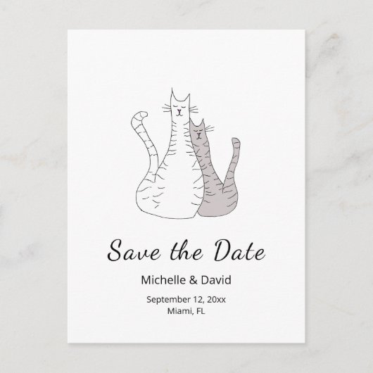 Carte Postale Faire-part Mignons chats Dessin Mariage simple Enregistrer la (Devant)