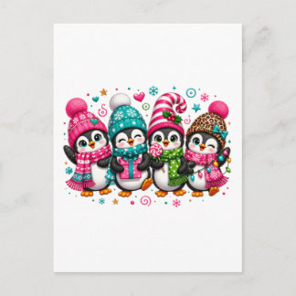 Carte Postale Faire-part Mignons Manchots de Noël