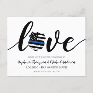 Carte Postale Faire-part Mince Ligne Bleue Police Mariage de l'application 