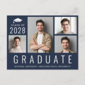 Carte Postale Faire-part Minimal moderne 5 photo Collage Bleu Graduation (Devant)
