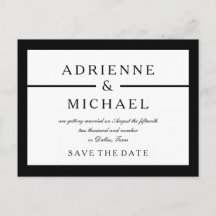 Carte Postale Faire-part Minimal noir et blanc Enregistrer la date