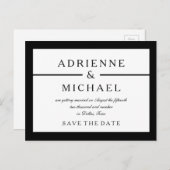 Carte Postale Faire-part Minimal noir et blanc Enregistrer la date (Devant / Derrière)