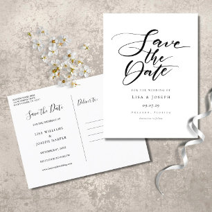 Carte Postale Faire-part Minimaliste Écriture Noir et Blanc Save the Date