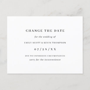 Carte Postale Faire-part Minimaliste Noir et Blanc Changer la Date