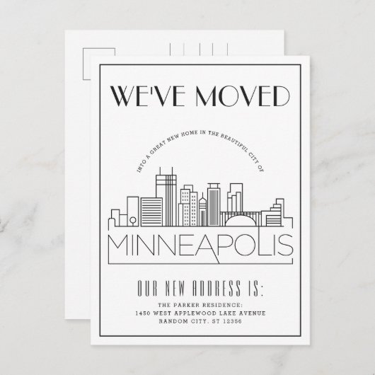 Carte Postale Faire-part Minneapolis Modern Deco | Changement d'adresse (Devant / Derrière)