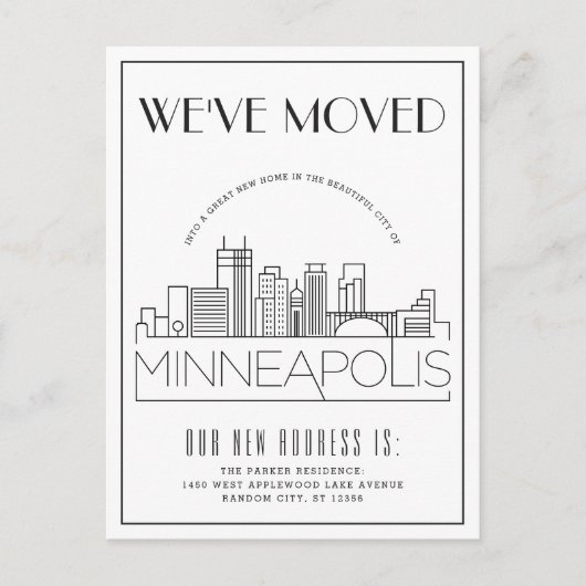 Carte Postale Faire-part Minneapolis Modern Deco | Changement d'adresse (Devant)