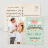 CARTE POSTALE FAIRE-PART MINT AMOURS OISEAUX COLOMBE SAUVEGARDEZ LA DATE (Devant / Derrière)