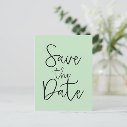 Carte Postale Faire-part Mint & Black ENREGISTRER LA DATE Modern Script Car (Debout devant)