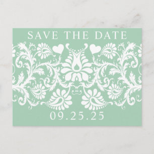 Carte Postale Faire-part Mint Damask unique Enregistrer la date