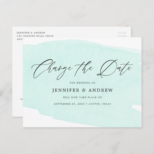 Carte Postale Faire-part Mint Green Change La Date Mariage Postponton (Devant / Derrière)