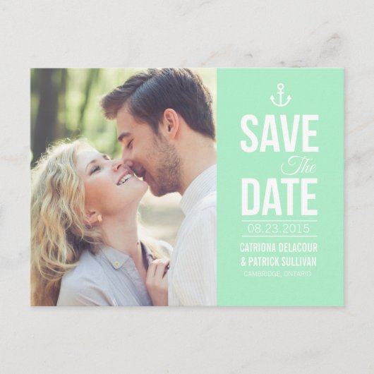 CARTE POSTALE FAIRE-PART MINT GREEN NAUTICAL PHOTO ENREGISTRER LA DATE CART (Devant)