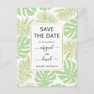 Carte Postale Faire-part Mint green tropical mariage feuille Enregistrer la