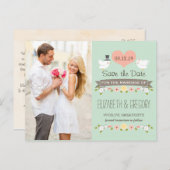 CARTE POSTALE FAIRE-PART MINT LOVE BIRDS COLOMBE SAUVEGARDEZ LA DATE (Devant / Derrière)