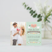 CARTE POSTALE FAIRE-PART MINT LOVE BIRDS COLOMBE SAUVEGARDEZ LA DATE (Debout devant)