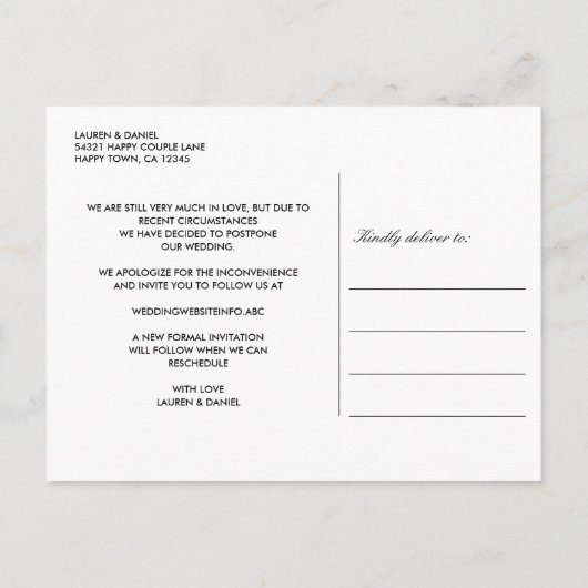 Carte Postale Faire-part Mint | Mariage Changement de Plans Reporté Annulé (Dos)