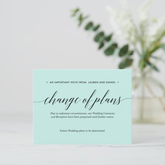 Carte Postale Faire-part Mint | Mariage Changement de Plans Reporté Annulé (Debout devant)