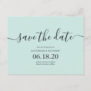 Carte Postale Faire-part Mint Modern Script Wedding Enregistrer la date