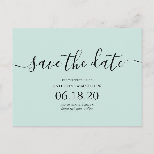 Carte Postale Faire-part Mint Modern Script Wedding Enregistrer la date (Devant)