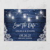 Carte Postale Faire-part Minuit Bleu Bois Mason Jar Lumière Enregistrer la  (Devant)