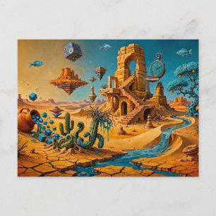 Carte Postale Faire-part Mirage du désert Ocbre Orange Bleu sarcelle