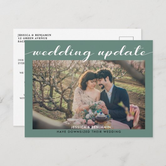 Carte Postale Faire-part Mise à jour de mariage | Mariage plus intime (Devant / Derrière)