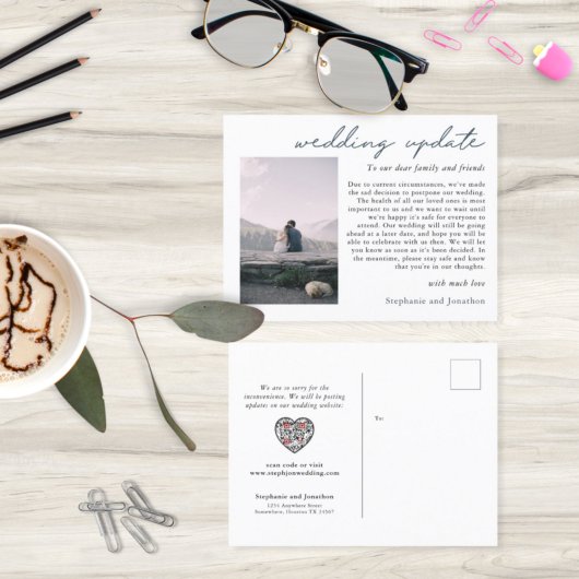 Carte Postale Faire-part Mise à jour des photos de report de mariage Code Q