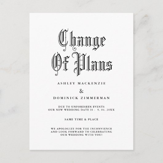 Carte Postale Faire-part Mise à jour simple de mariage gothique Changement  (Devant)