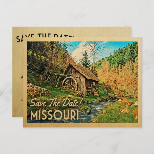 Carte Postale Faire-part Missouri Enregistrer La Date Rustique Cabine Mill  (Devant / Derrière)