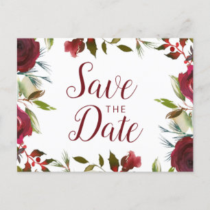 Carte Postale Faire-part Mistletoe Manor aquarelle hiver Enregistrer la dat