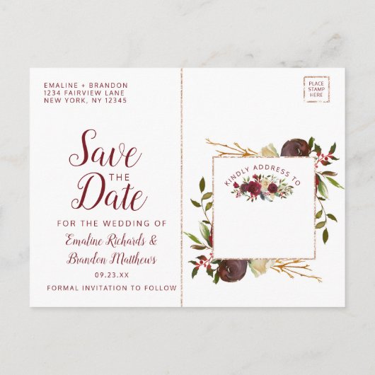 Carte Postale Faire-part Mistletoe Manor aquarelle hiver Enregistrer la dat (Dos)